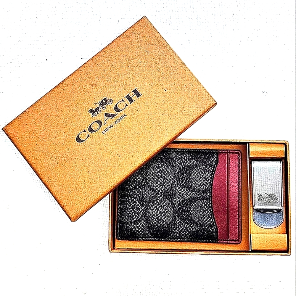 COACH BOXWD 3 IN 1 CARD CASE GIFT SET IN CANVAS (NWT)